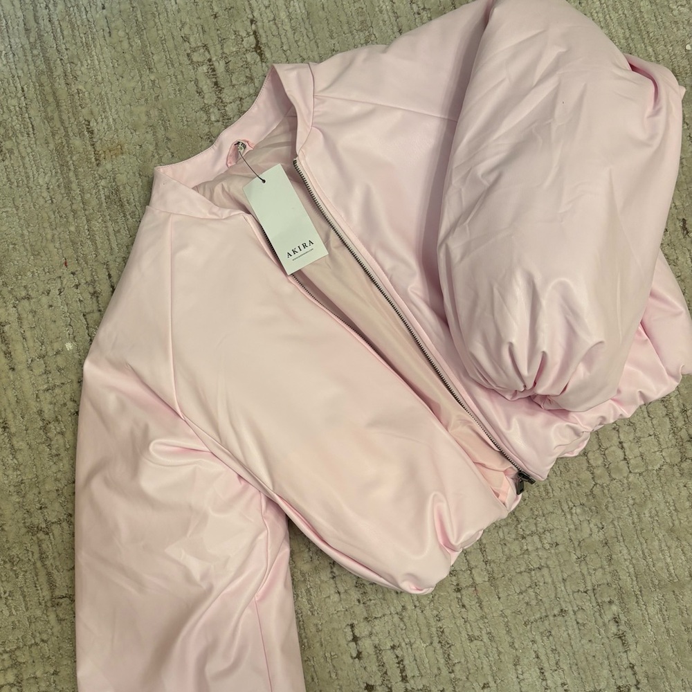 Fashion AKIRA Light Pink Puffer Bomber Jacket